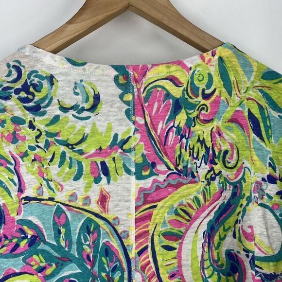 Lilly Pulitzer T Shirt Size Small Pink Green Knit Linen Casual Top Print Beachy - Picture 7 of 9